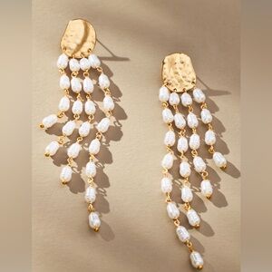 Anthropologie Cascading Pearl Fringe Drop Earrings